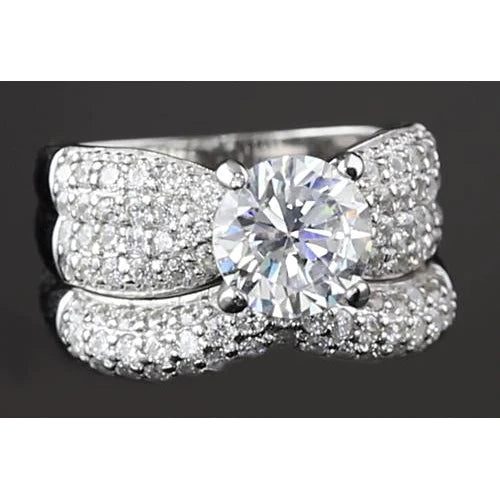 5.50 Carats Real Diamond Ribbon Anniversary Engagement Ring Set White Gold 14K