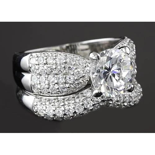 5.50 Carats Real Diamond Ribbon Anniversary Engagement Ring Set White Gold 14K