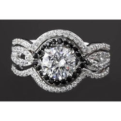 5.50 Carats Round Real Natural Earth Mined Diamond With Black Anniversary Ring Set