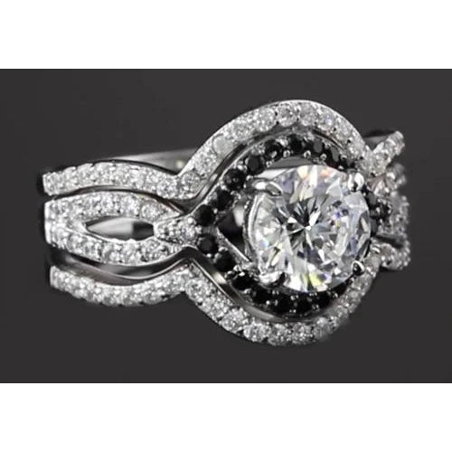 5.50 Carats Round Real Diamond With Black Diamond Anniversary Ring Set