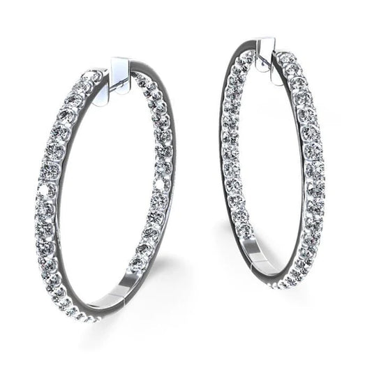 5.50 Ct Prong Set Sparkling Genuine Diamonds Hoop Earrings 14K White Gold
