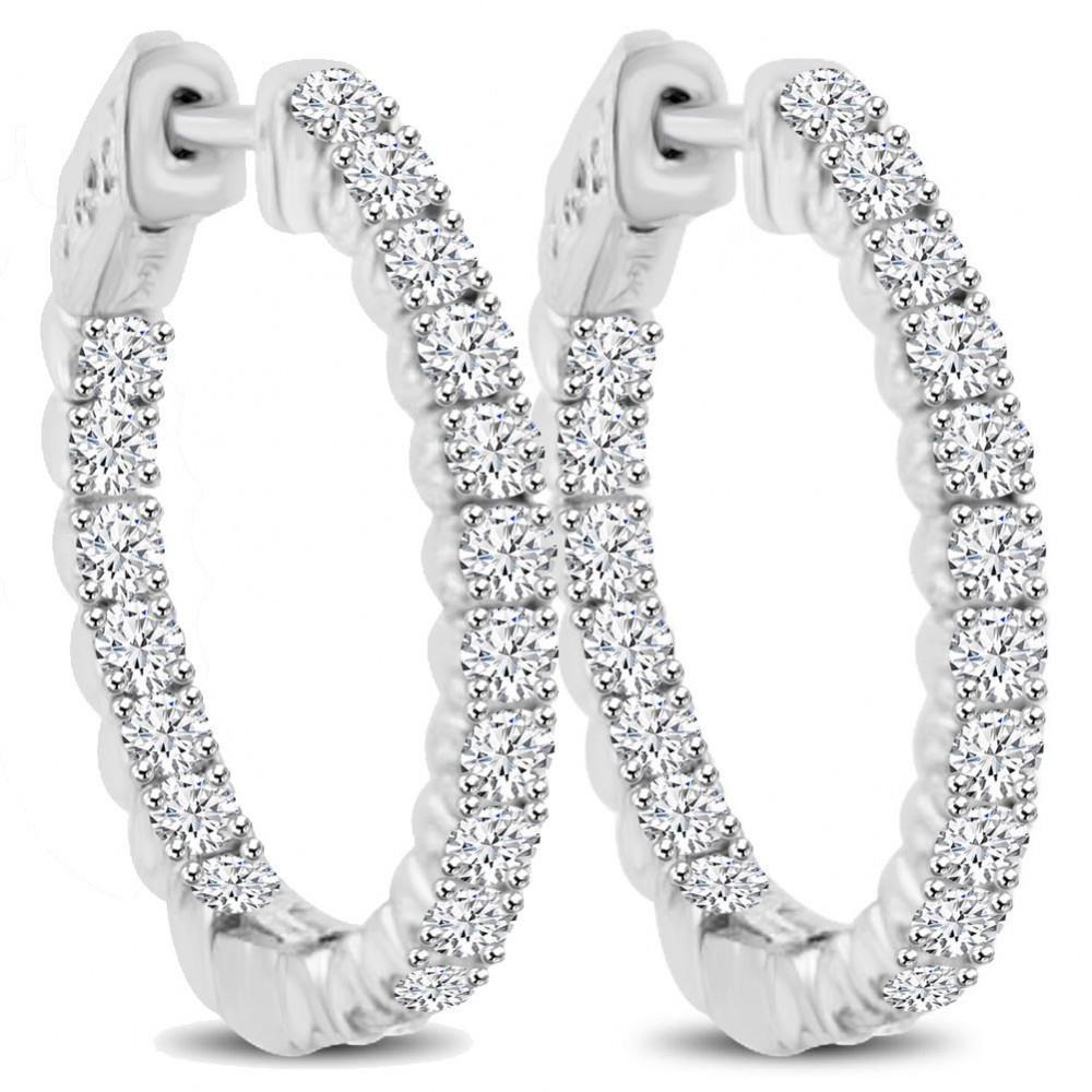 5.60 Ct Round Brilliant Cut Real Diamonds Women Hoop Earrings Gold White