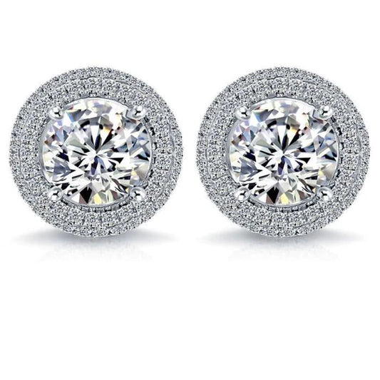 5.70 Carats Prong Set Genuine Diamond Ladies Stud Earrings Gold White 14K