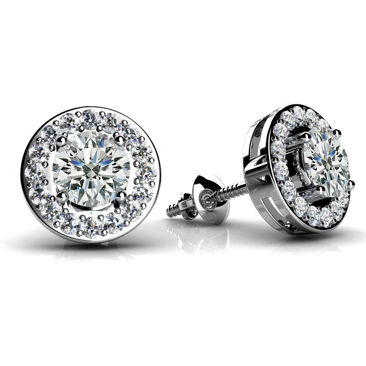 5.70 Ct Round Cut Natural Diamonds Centered Circle Stud Earring White Gold 14K Pave Halo