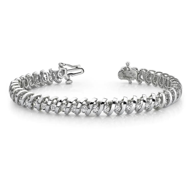 5.70 Ct Round Cut Real Diamonds Swirl Link Tennis Bracelet White Gold 14K