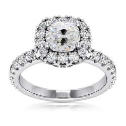 5.75 Carats Halo Engagement Ring Real Old Cut Cushion Natural Earth Mined Diamond Jewelry