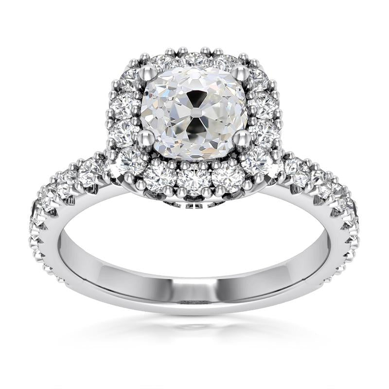5.75 Carats Halo Engagement Ring Real Old Cut Cushion Diamond Jewelry