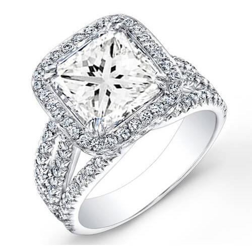5.75 Carats Princess And Round Genuine Diamond Wedding Ring Halo White Gold