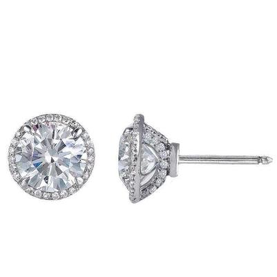 5.80 Carats Brilliant Cut Natural Diamond Ladies Stud Halo Earrings