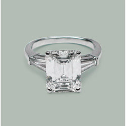 5.80 Ct. Emerald & Baguettes Real Diamond 3 Stone Ring White Gold New