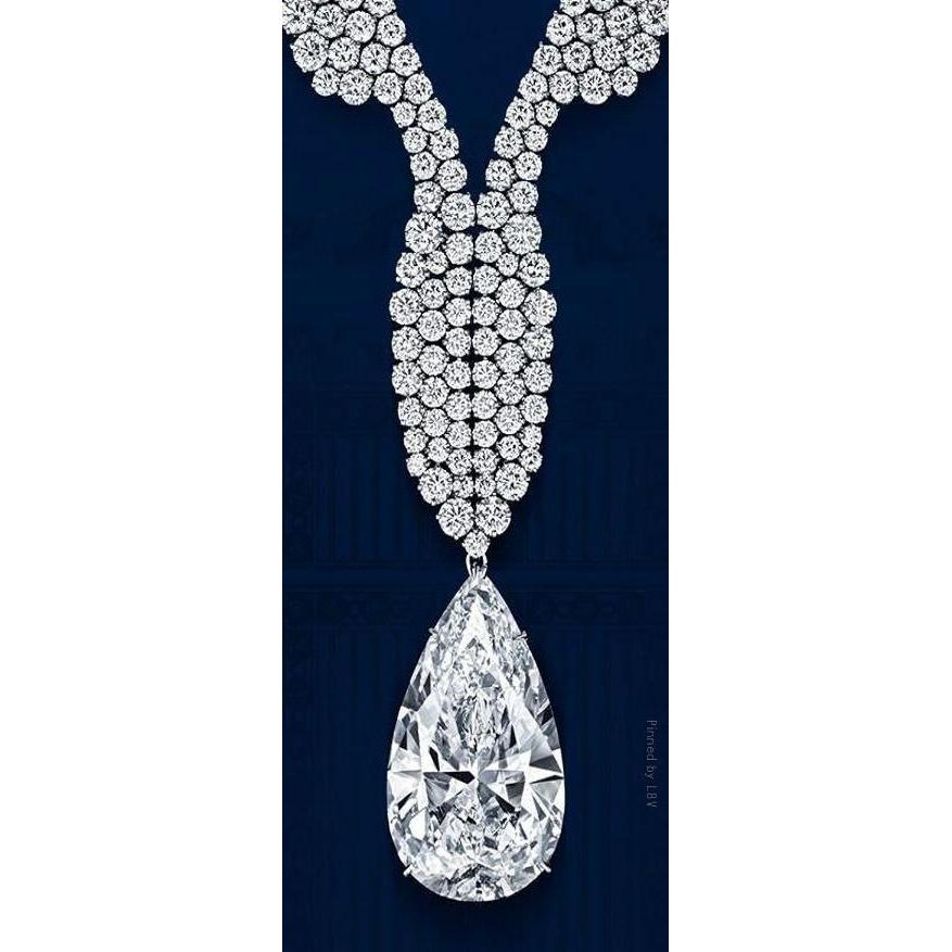 52 Ct Pear With Round Cut Natural Diamond Fine Necklace White Gold