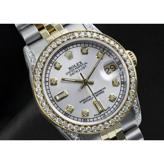 Mother Of Pearl Dial Rolex Dj Watch Custom Diamond Bezel Ss & Gold