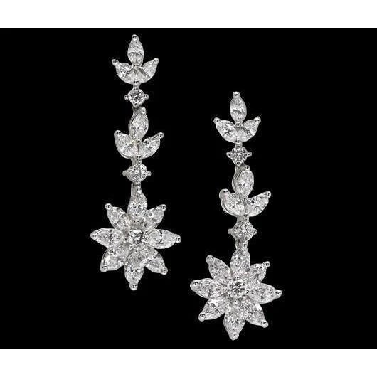 5 Carat Genuine Diamonds Long Chandelier Floral Style Diamond Earrings