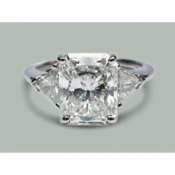 5 Carat Radiant Real Diamond Three Stone Ring