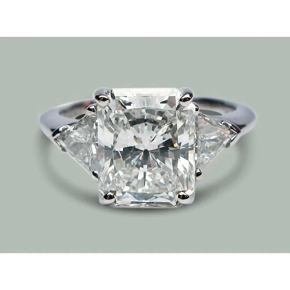 5 Carat Radiant Real Diamond Three Stone Ring