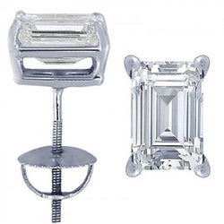 5 Carats Emerald Cut Real Diamond Stud Women Earring White Gold Jewelry New