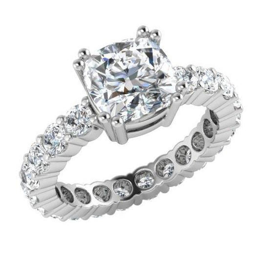 5 Carats Genuine Diamond Ring Cushion Cut White Gold 14K