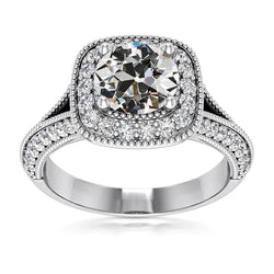 5 Carats Halo Round Old Miner Genuine Natural Earth Mined Diamond Ring Milgrain Shank Jewelry