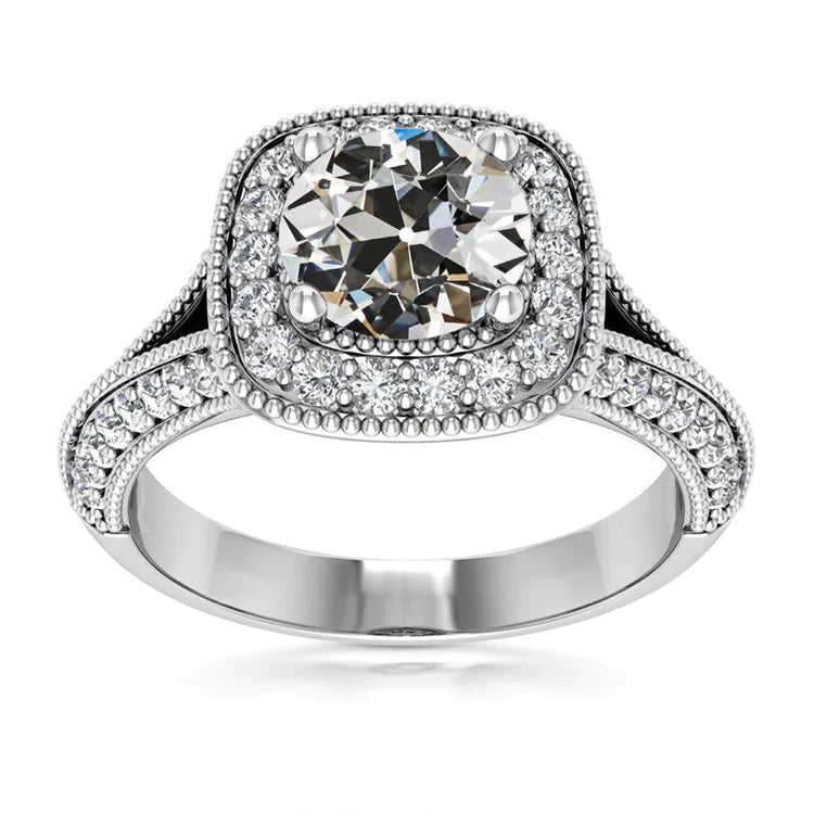 5 Carats Halo Round Old Miner Genuine Diamond Ring Milgrain Shank Jewelry