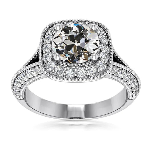 5 Carats Halo Round Old Miner Genuine Diamond Ring Milgrain Shank Jewelry