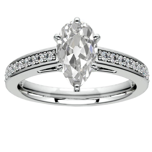 5 Carats Pear Old Miner Real Diamond Solitaire Ring With Accents Gold 14K