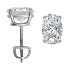 5 Carats Prong Set Oval Cut Genuine Natural Earth Mined Diamond Stud Earring Pair White Gold 14K