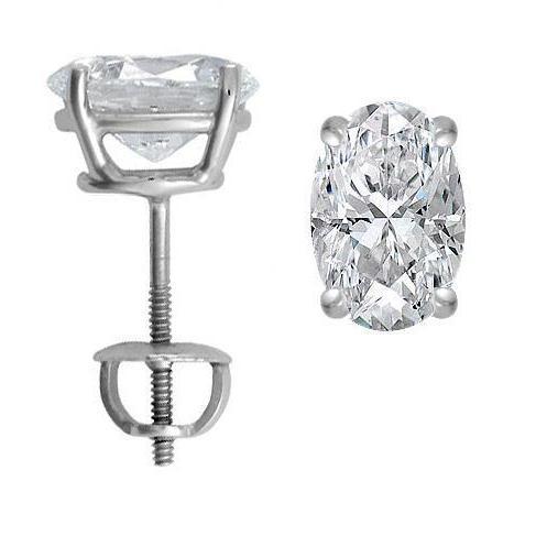 5 Carats Prong Set Oval Cut Genuine Diamond Stud Earring Pair White Gold 14K