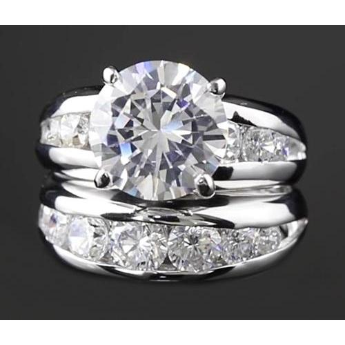 5 Carats Real Diamond Engagement Ring Set Round White Gold 14K