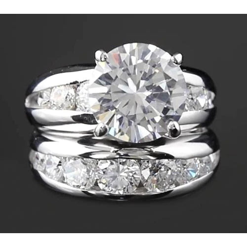 5 Carats Real Diamond Engagement Ring Set Round White Gold 14K