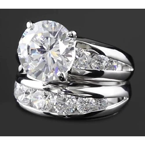 5 Carats Real Diamond Engagement Ring Set Round White Gold 14K