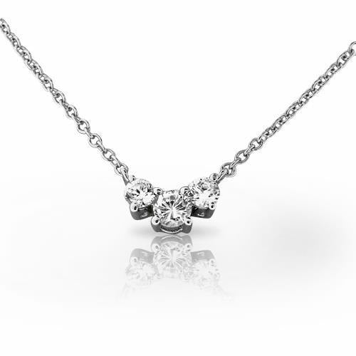5 Carats Real Round Cut Diamond Three Stone Necklace White Gold 14K