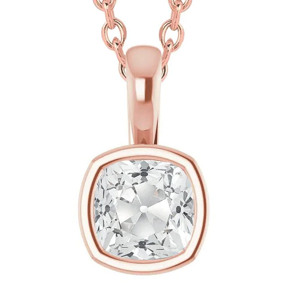 5 Carats Rose Gold Cushion Old Cut Bezel Natural Diamond Pendant With Bail 14K