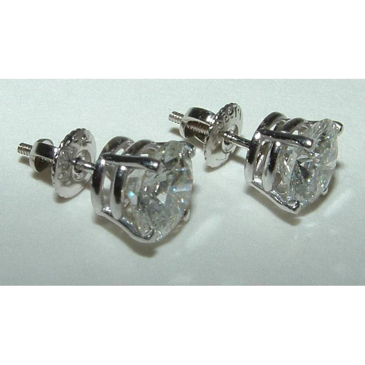 5 Carats Round Brilliant Genuine Diamond Stud Post Earrings White Gold 14K