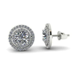 5 Carats Round Cut Double Halo Real Natural Earth Mined Diamond Stud Earrings White Gold 14K