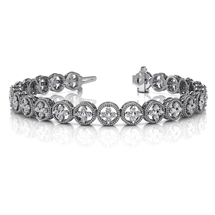 5 Carats Round Natural Diamond Cross Link Circle Bracelet White Gold 14K