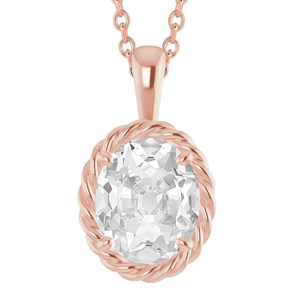 5 Carats Solitaire Genuine Diamond Slide Pendant Oval Old Miner With Chain