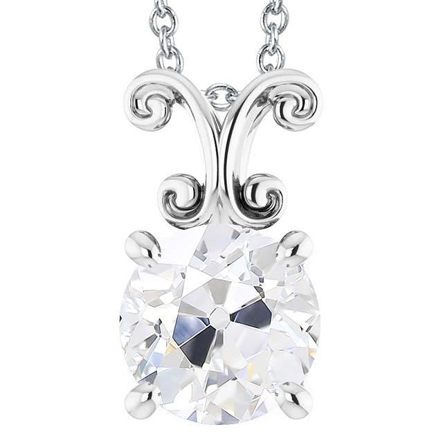 5 Carats Solitaire Round Old Cut Real Diamond Pendant Slide White Gold 14K