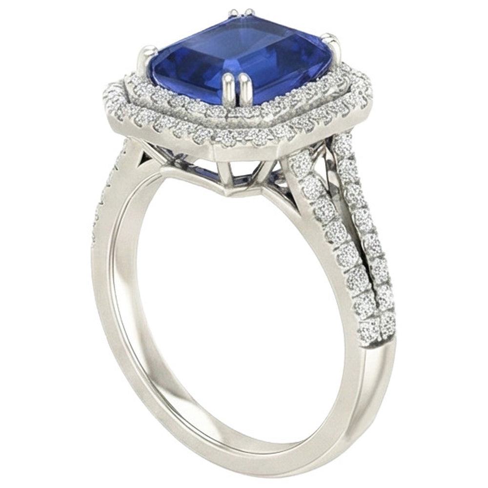 5 Ct. Blue Sapphire With Natural Earth Mined Diamond ( Not Lab Grown )  Ring Solitaire With Accents Jewelry