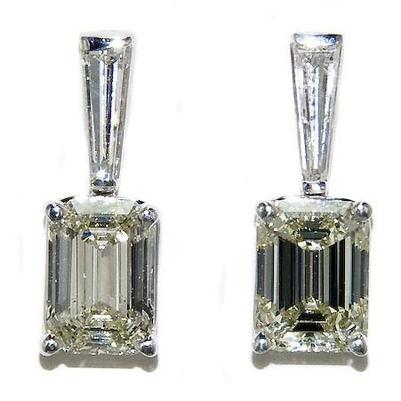 5 Ct Emerald And Baguette Cut Real Diamond Drop Earring
