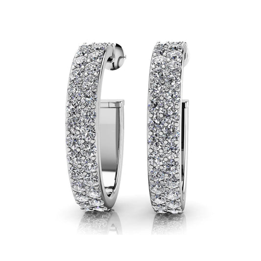 5 Ct Round Brilliant Double Row Genuine Diamonds Hoop Earrings White Gold