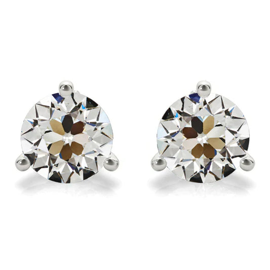Fine Diamond Antique Cushion Stud Earrings in 14K White Gold – main view
