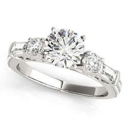 5 Stone Engagement Fancy Genuine Diamond Ring Round & Baguettes 3.0 Carat WG 14K