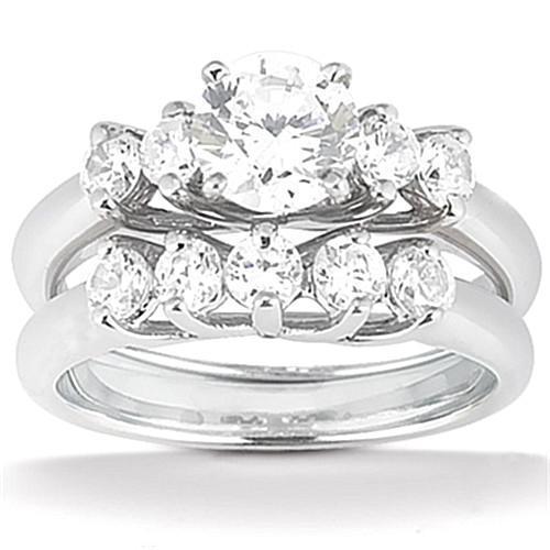 5 Stone Trellis Genuine Diamond Engagement Ring Band Set 1.85 Carat WG 14K