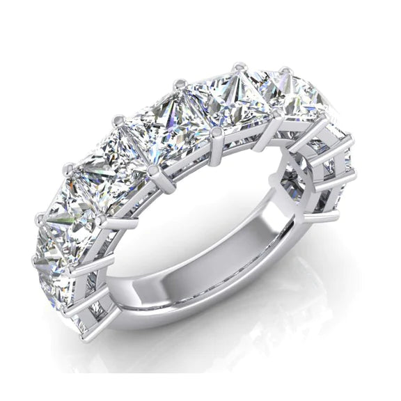 5 Carats Princess Lab Grown Diamond 3/4 Eternity Band Ladies Gold Jewelry