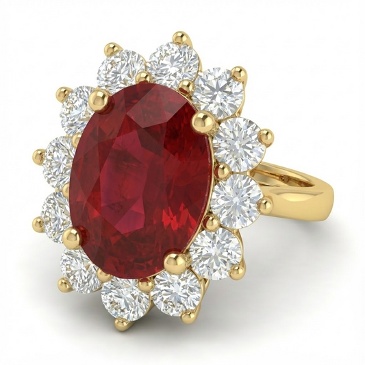 5 Ct Red Ruby Natural Earth Mined Diamond ( Not Lab Grown ) Wedding Ring 14K Yellow Gold