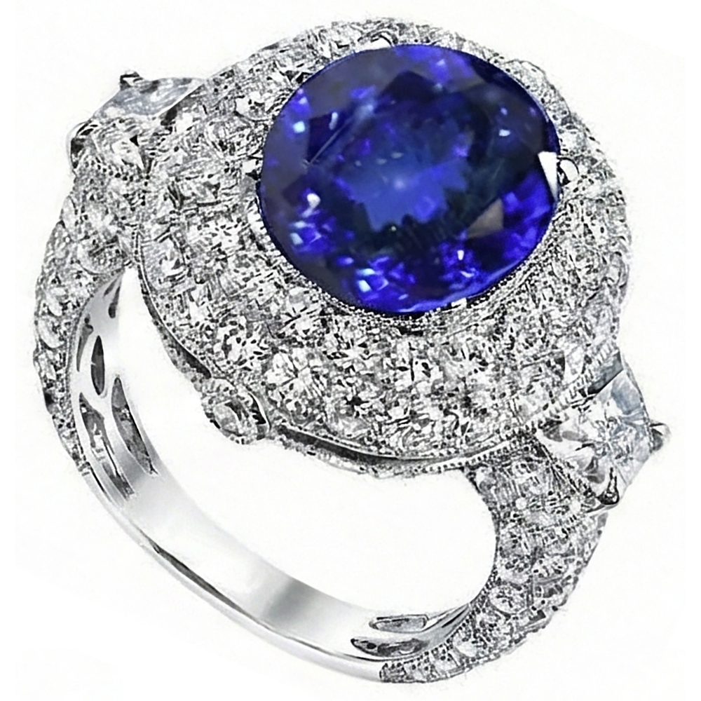 6.01 Ct Tanzanite Oval And Natural Earth Mined Diamond ( Not Lab Grown ) s Ring White Gold 14K