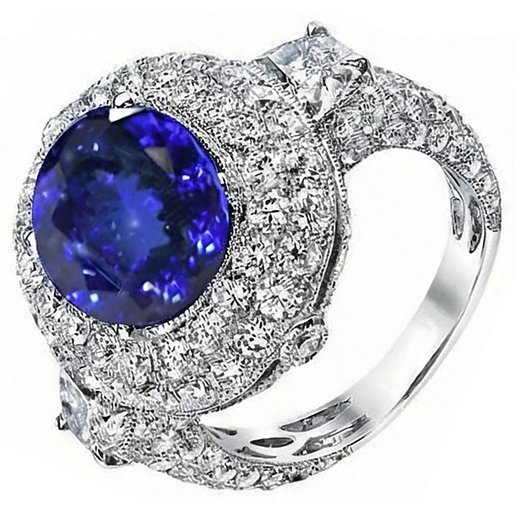 6.01 Ct Tanzanite Oval And Natural Earth Mined Diamond ( Not Lab Grown ) s Ring White Gold 14K