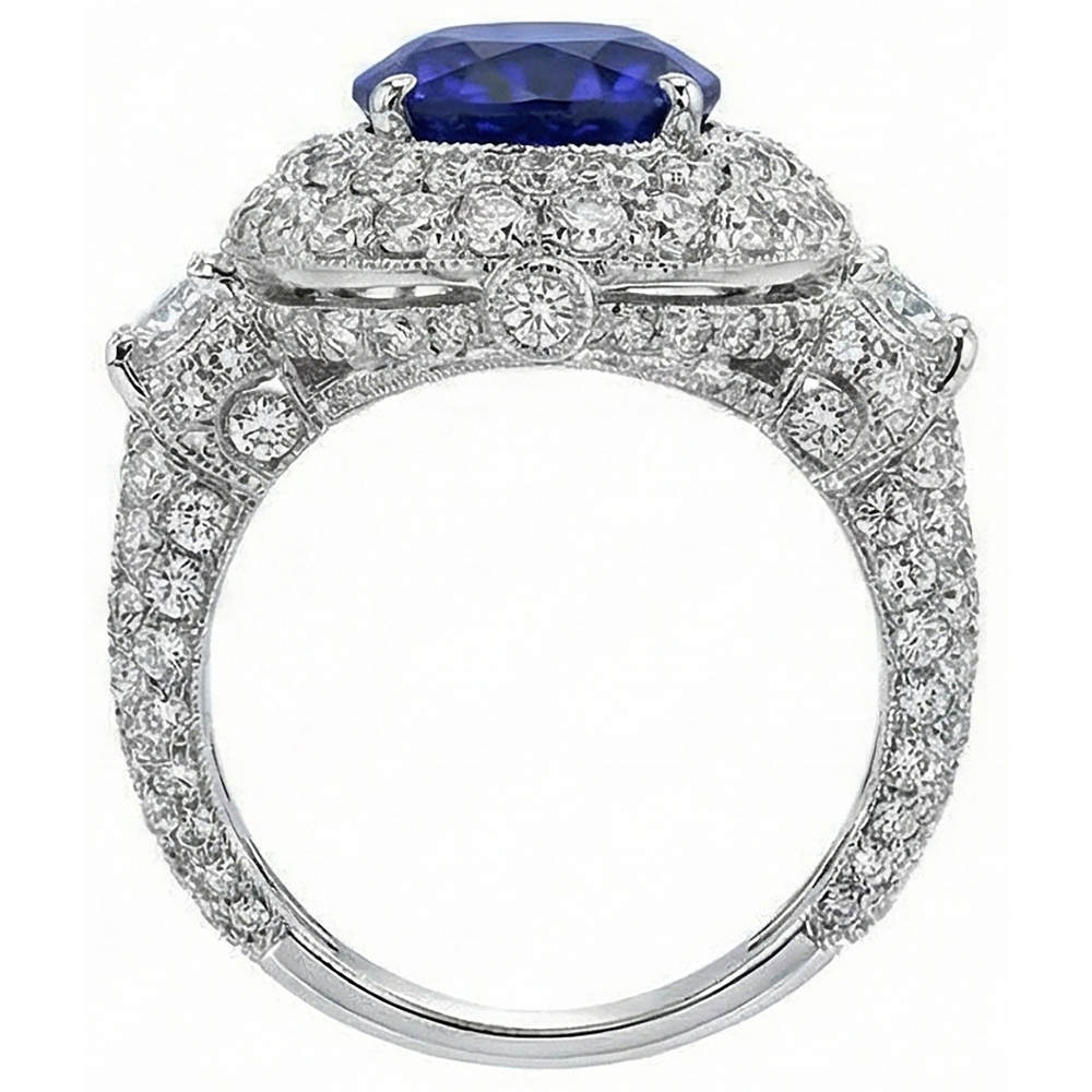 6.01 Ct Tanzanite Oval And Natural Earth Mined Diamond ( Not Lab Grown ) s Ring White Gold 14K