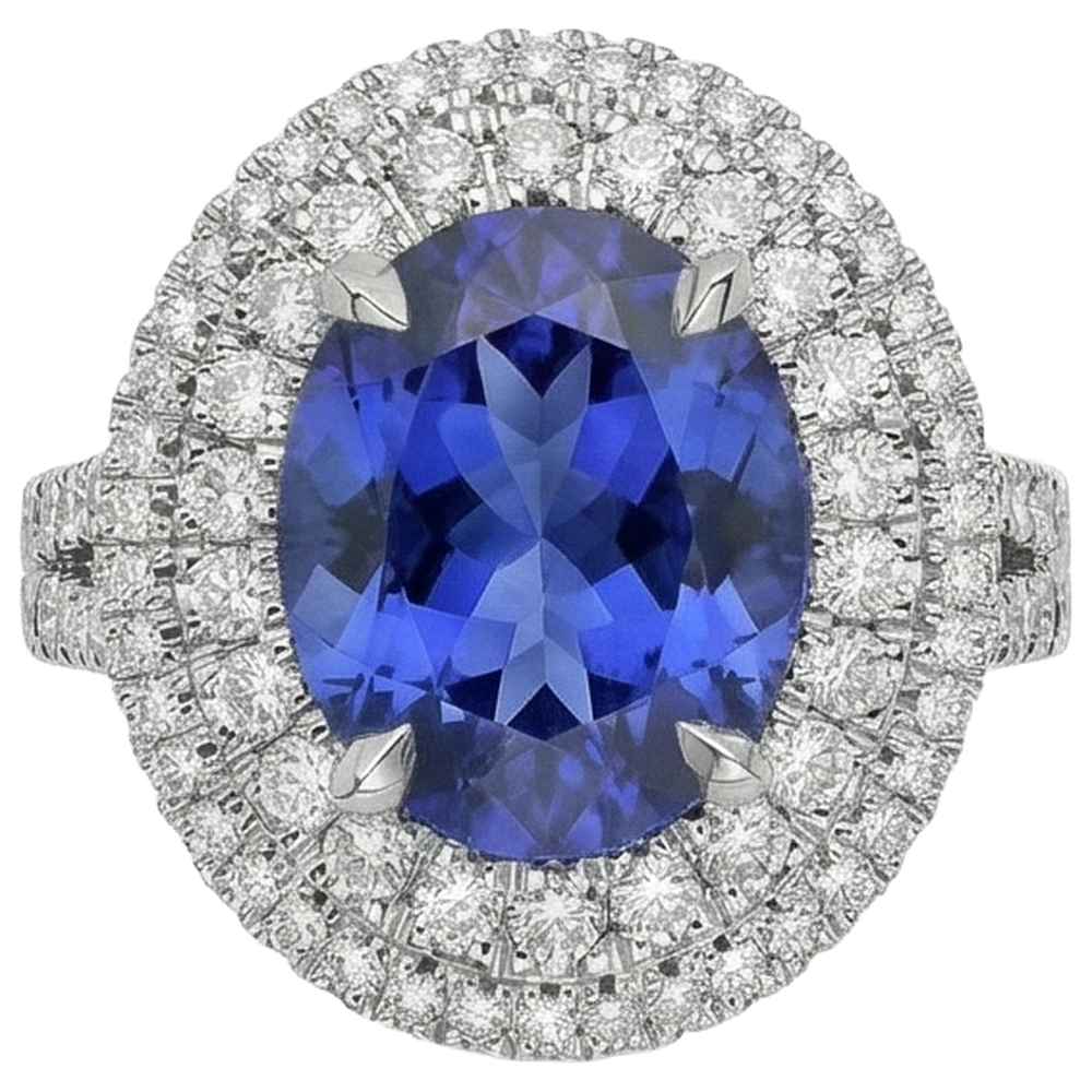 6.15 Carats Oval Tanzanite And Natural Earth Mined Diamond ( Not Lab Grown )s Wedding Ring White Gold 14K