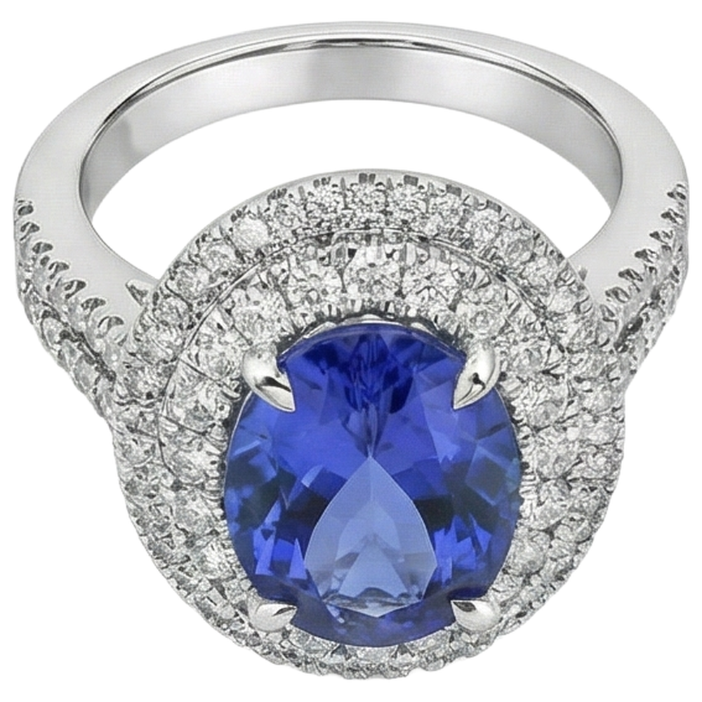 6.15 Carats Oval Tanzanite And Natural Earth Mined Diamond ( Not Lab Grown )s Wedding Ring White Gold 14K